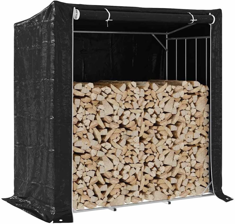ZQQLVOO Sturdy Galvanized Steel Firewood Rack with Zippered Waterproof Cover, Large Capacity Log Storage, Elevated Design for Optimal Airflow and Moisture Protection