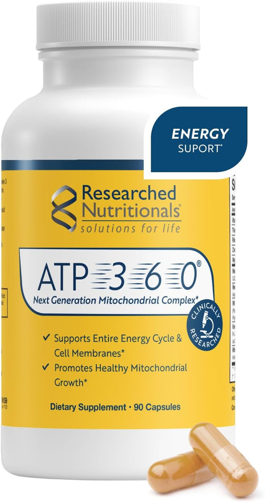 Researched Nutritionals ATP 360 Mitochondrial Supplements - ATP Supplements with Coq 10 & Vitamins for Energy Support - Help Repair Mitochondrial Membranes (90 Capsules)