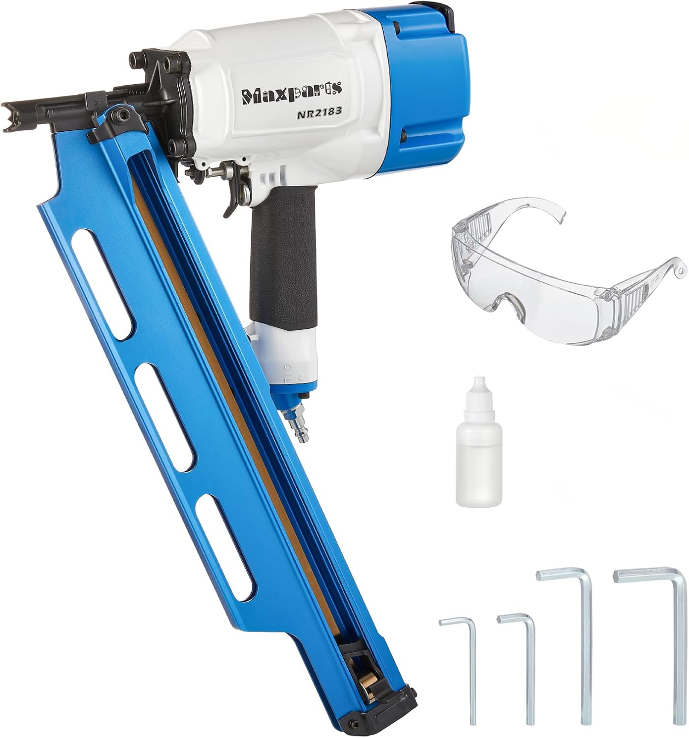 Maxparts Framing Nail Gun NR2183 21 Degree Plastic Strip Nailer Quick Shooting Pneumatic Tools for Wood Constructions Light Blue Color