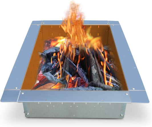 Firebuggz Heavy Duty Stainless Steel Fire Pit Ring Insert for Outdoors - 24\u201Dx 36\u201D Rectagular Insert, 32\u201Dx 44\u201D Outside Flange, 9" Height