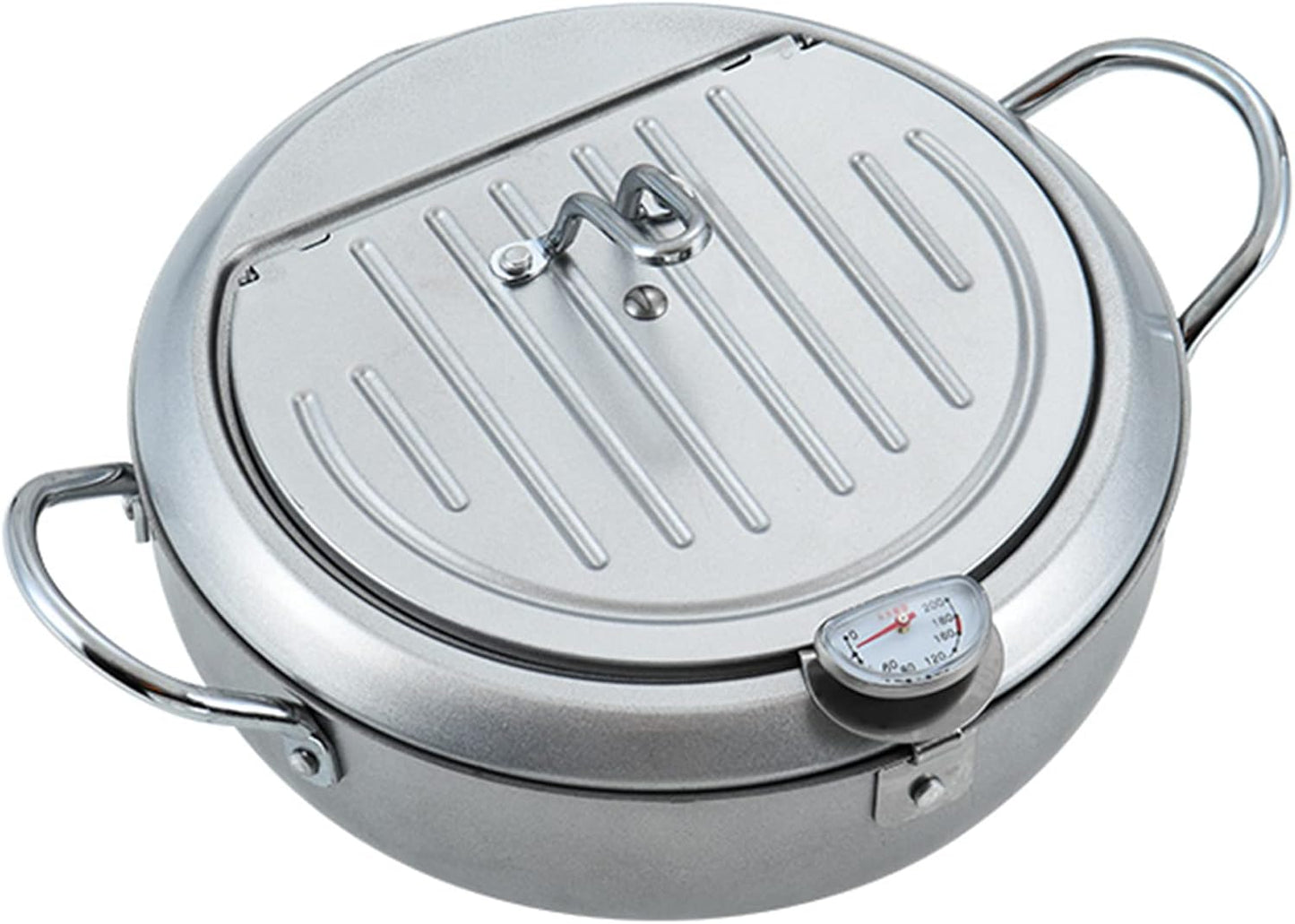 Cooking Pot, Tempura Deep Frying Pot Japanese Wrought Iron Deep Fat Fryer with A Thermometer and Oil Drip Rack Non Stick Chip Pan Fryer for Chicken, Shrimp, French Fries