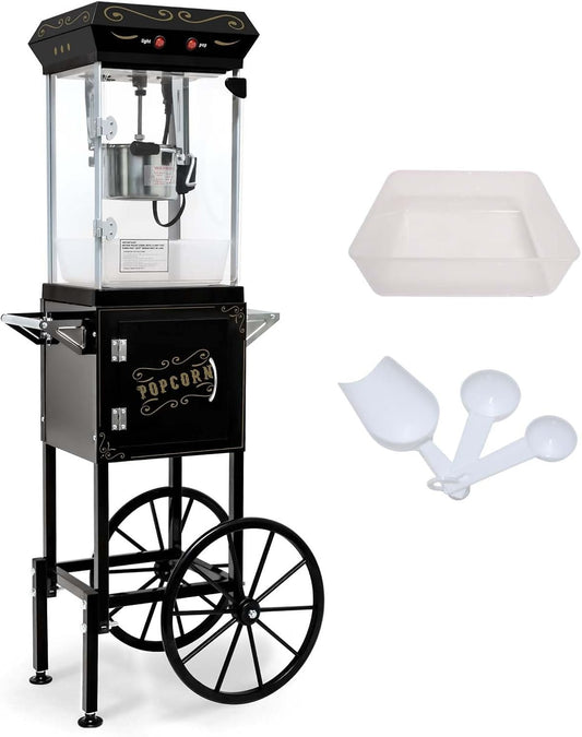 Trygoal Popcorn Machine with Cart, 6 Oz Kettle, Mobile Popcorn Maker for 32 Cups per Batch, Nostalgia Movie Theater Style, Vintage Bar Style Popcorn Machine with Lockers for Home & Events, Black