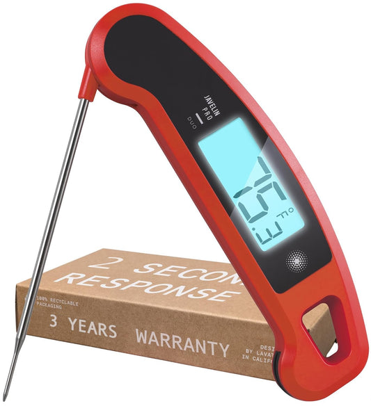 Lavatools Javelin® PRO Duo Ultra-Fast 2-Second Professional Digital Instant Read Meat Thermometer for Grill and Cooking, Auto-Rotating Backlit Display, IP65 Water Resistant, NSF Certified \u2013 Sambal