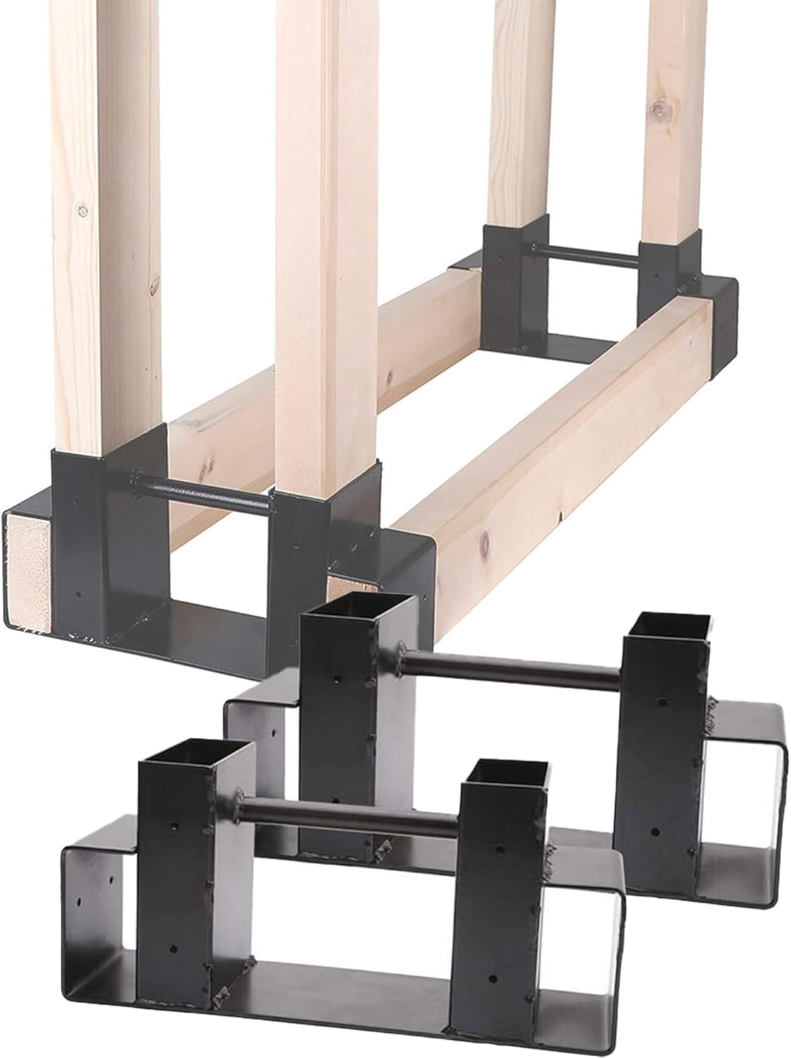 2Pcs Firewood Rack Firewood Rack Wood Rack Indoor& Outdoor ，Firewood Log Storage Rack Bracket Kit for Holder Stand Mobile Rack