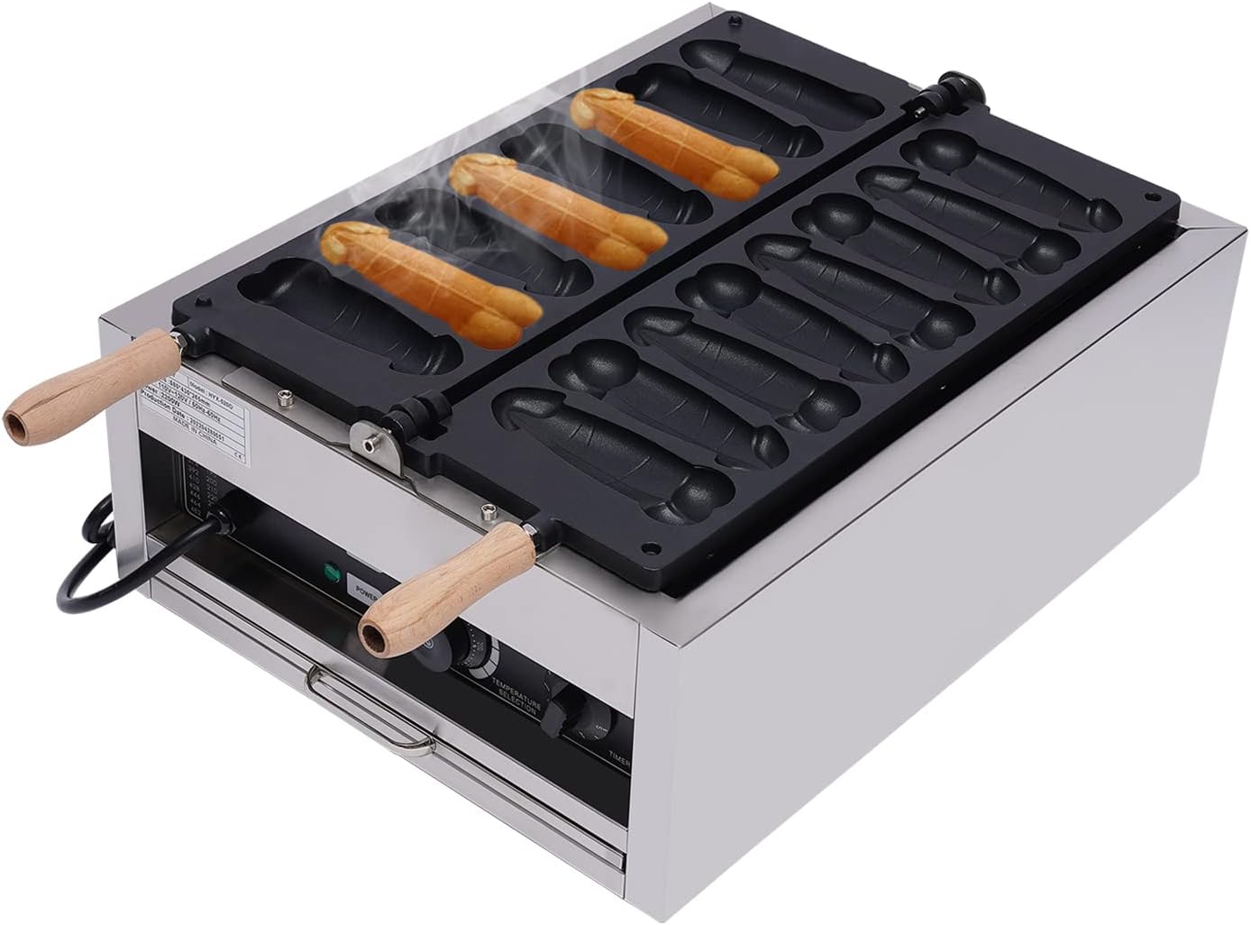 DYRABREST Commercial Electric Hot Dog Baker, 110V 8PCS Pene Hot Dog Waffle Maker, Non-stick Waffle Iron Machine with Temp Control for Kithcen Restaurant Cafe Shop Snack Bar