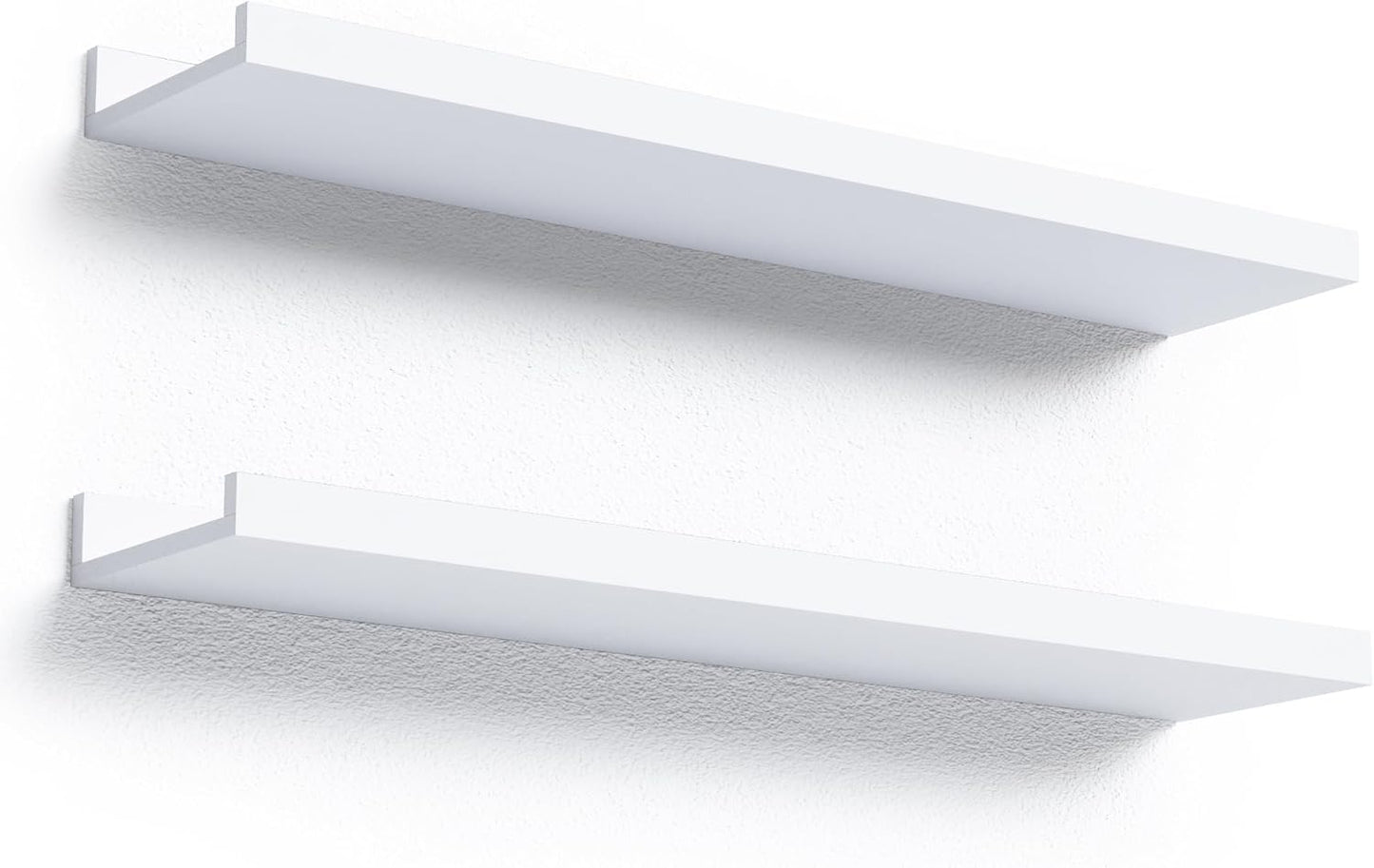 Boswillon 23.6 Inches Long Floating Shelves Wall Mounted, 2 Set Modern White Wall Shelf for Bedroom, Nursery Book Shelf with Lip, Picture Ledge Shelf for Wall Decor Living Room Bathroom Kitchen- White