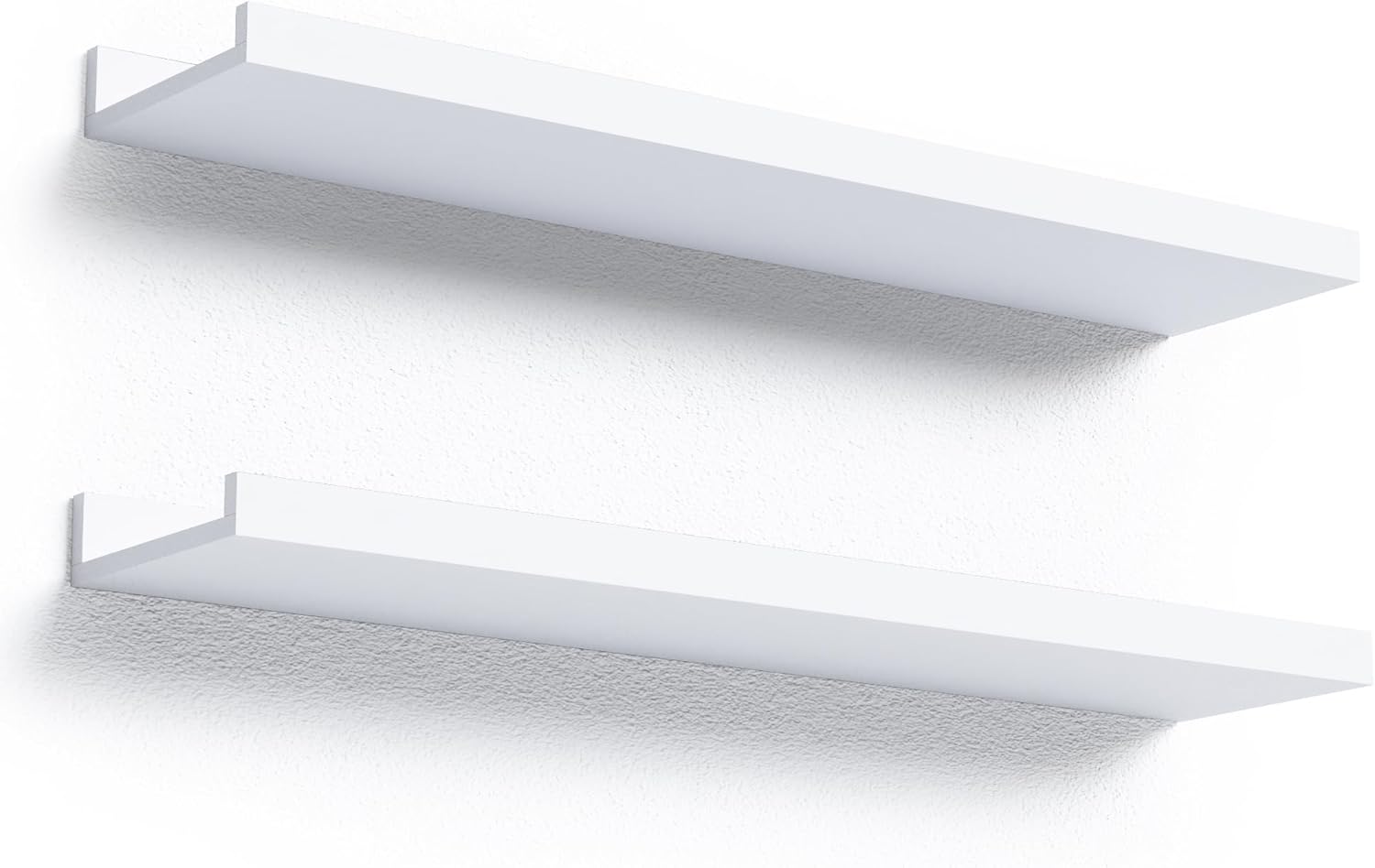 Boswillon 23.6 Inches Long Floating Shelves Wall Mounted, 2 Set Modern White Wall Shelf for Bedroom, Nursery Book Shelf with Lip, Picture Ledge Shelf for Wall Decor Living Room Bathroom Kitchen- White
