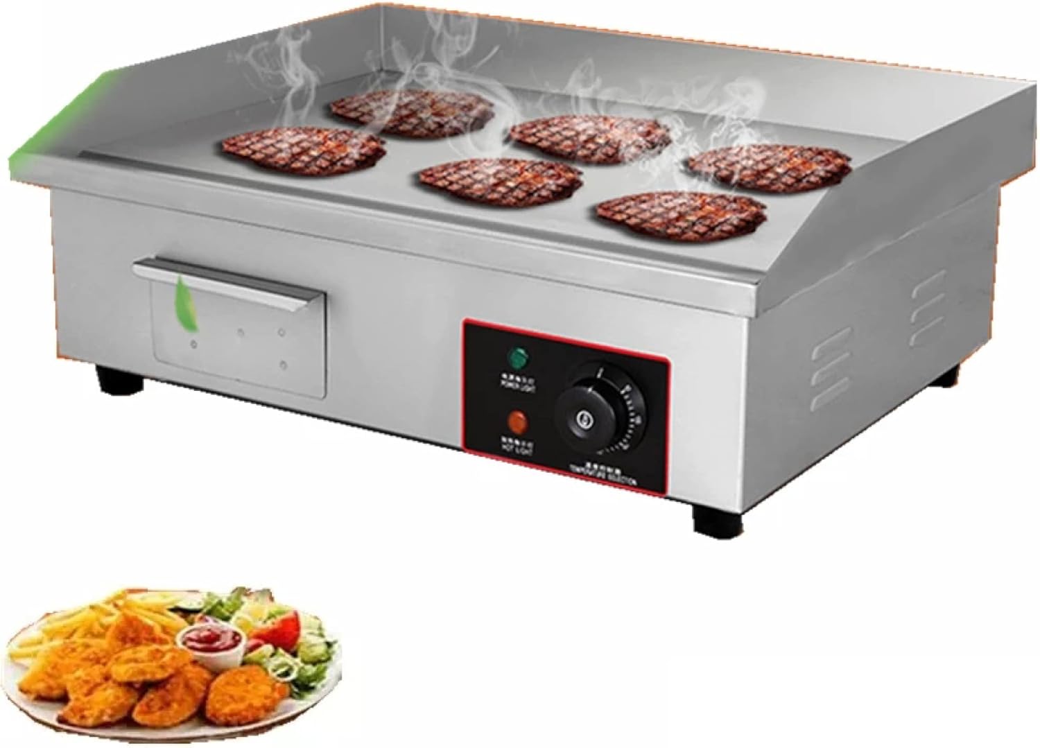 Commercial Electric Countertop Griddle Nonstick Stainless Steel Flat Top Grill Hot Plate BBQ, Adjustable Thermostatic Control, 21.6"x13.7"