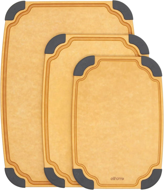 Elihome Essential Series 3-in-1 Cutting Board Set, Knife Friendly, Dishwasher Safe, Juice Groove, Reversible, Non-Porous, Eco-Friendly, Set of 3