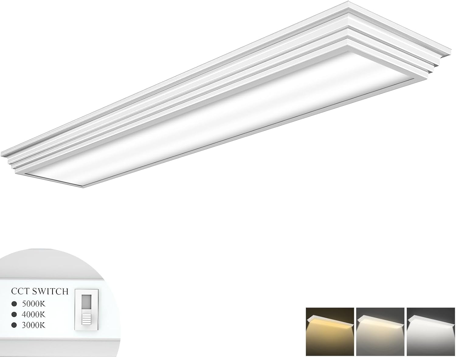 FAITHSAIL Dimmable 4FT LED Wraparound Light, Selectable 3 Color Temperature 3000K\/4000K\/5000K CCT 50W 5500LM 4 Foot Kitchen LED Light Fixture, Flush Mount 48 Inch Ceiling Lighting Fixture, 1 Pack