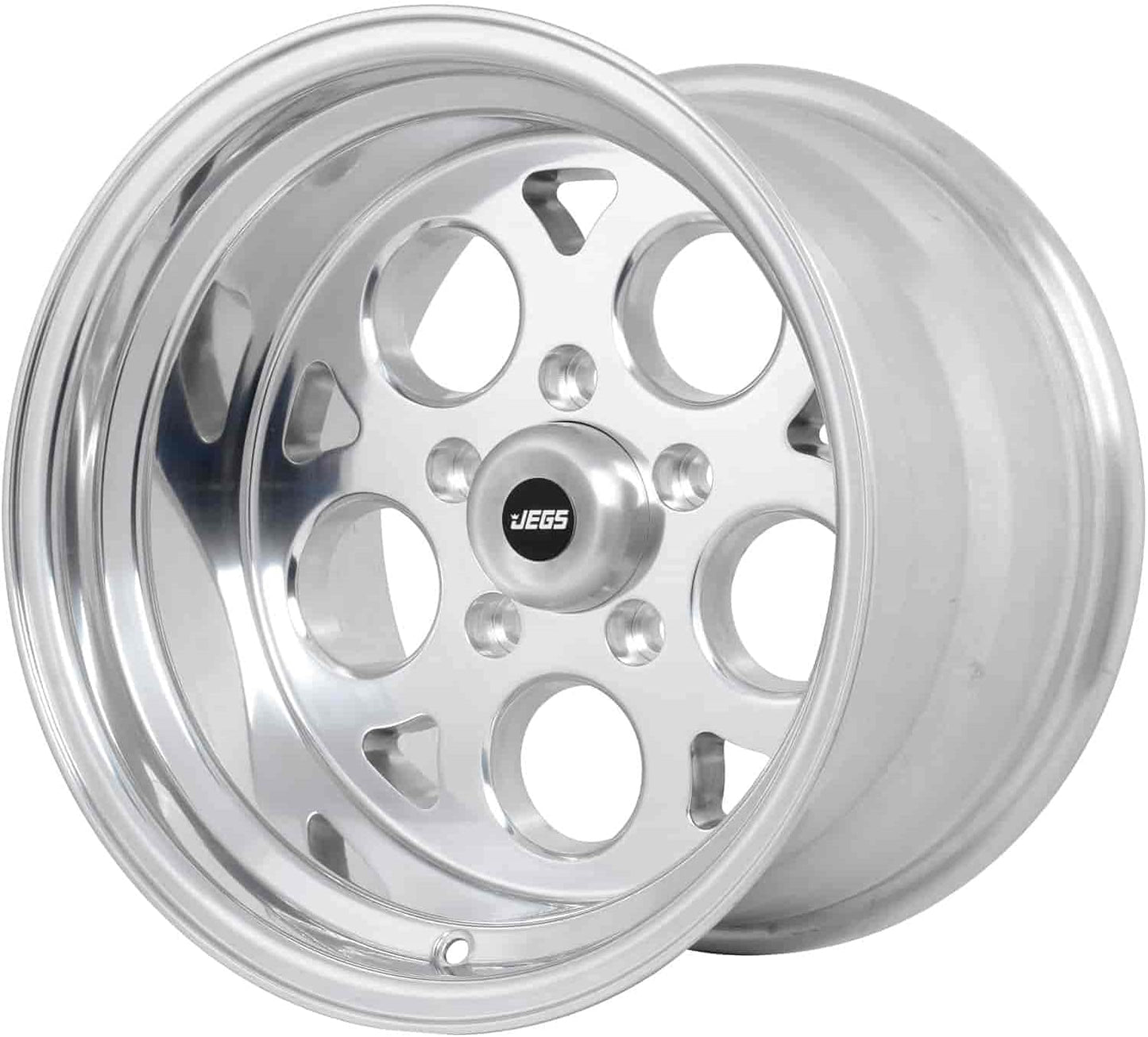 JEGS SSR Mag Wheel 15” x 10” | 5 x 4.5” Wheel Bolt Pattern Spacing | -25 mm Offset | 4.5” Backspacing | Polished Aluminum Finish | 3.27” Center Bore | Includes Center Cap