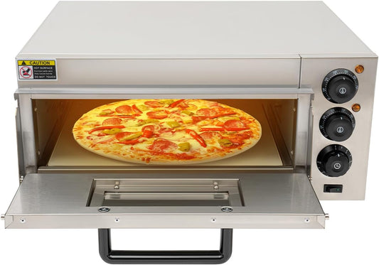 Indoor Pizza Oven 1800W Electric Countertop Pizza Oven with Handle and 30mins Timer Multifunctional Commercial Pizza Maker Machine 110V Indoor Pizza Oven for Home Kitchen Store, Silver