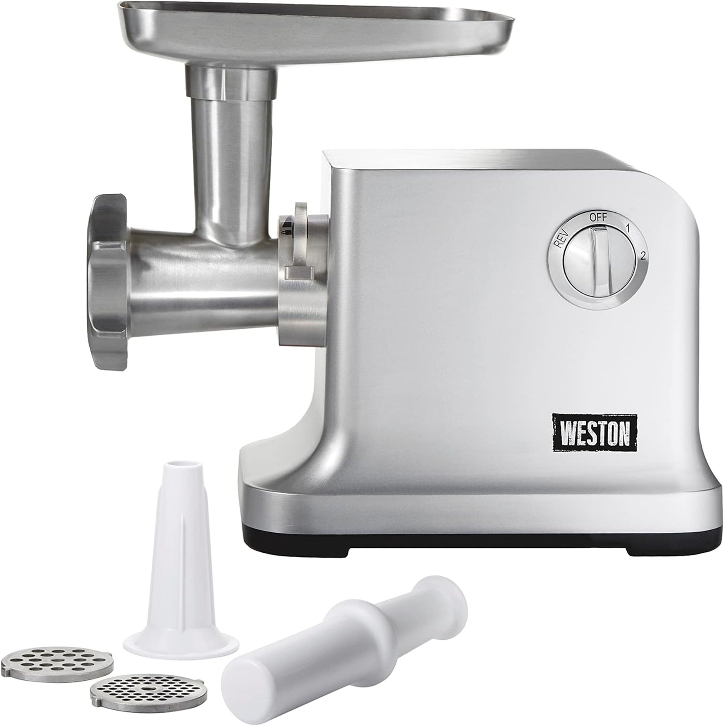 Weston Electric Meat Grinder & Sausage Stuffer, #12 750 Watt, 1 HP Motor, Grinds 4 lbs Per Minute, Includes Stainless Steel Grinding Plates, Die-Cast Aluminum (33-1301-W)