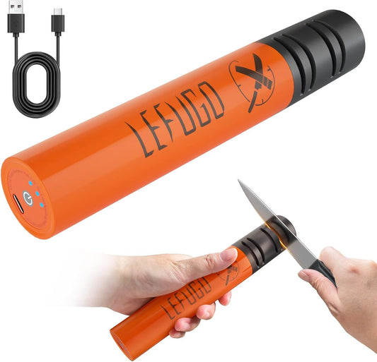 LEFUGO Electric Knife Sharpener, 3 Speed Max 7000RPM Handheld Sharpener for Kitchen Knives, Portable Cordless Rechargeable 2000mAh Electric Knife Sharpening Tool (Orange)