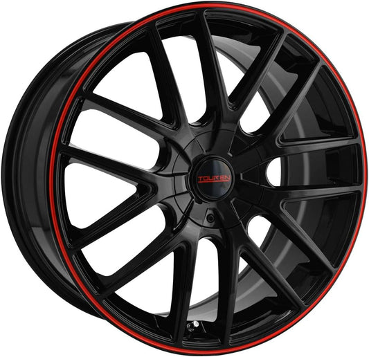 Touren TR60 Black/Red Ring Wheel with Alloy Steel (17 x 7.5 inches /108 x 108 mm, 42 mm Offset)