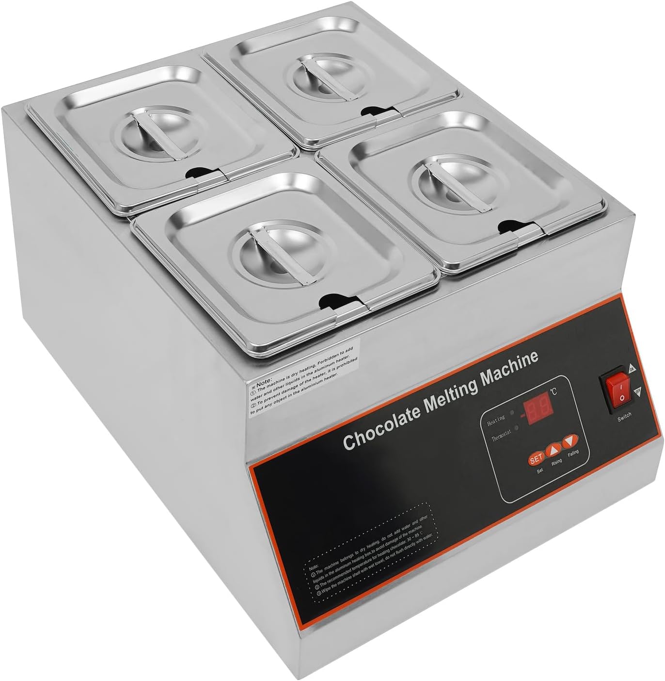 Chocolate Melting Machine Commercial Chocolate Tempering Machine 26lbs Capacity Stainless Steel Electric Chocolate Melter Pot Temperature Adjustable Chocolate Warmer for Home Bakery (4 Pots)