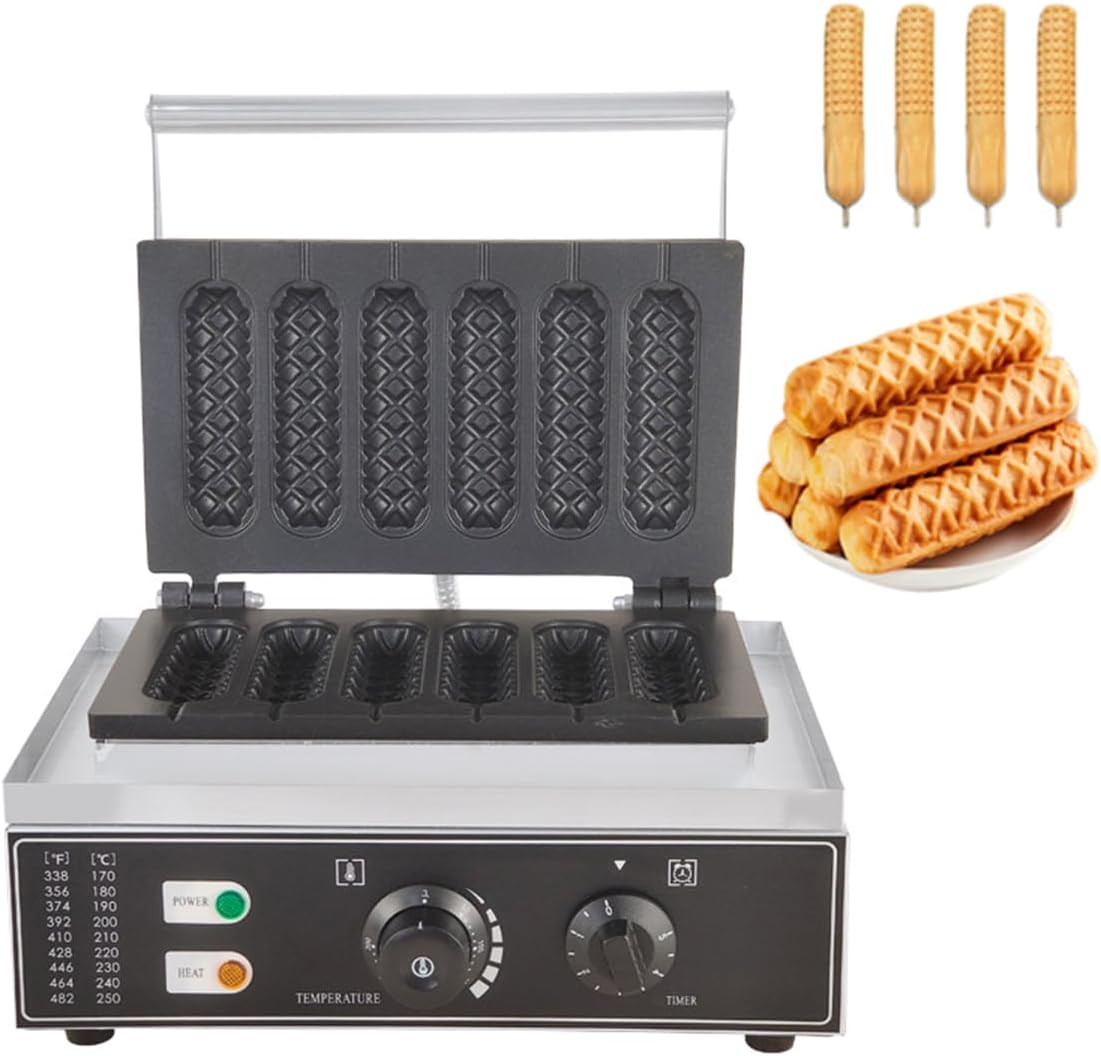 Waffle Stick Maker, Commercial Corn Dog Waffle Maker, 1550W Hot Dog Cheese Stick Press Iron, Parallel Heating Design, Temperature 50-300℃ Adjustable, Suitable for Restaurant Home Kitchen