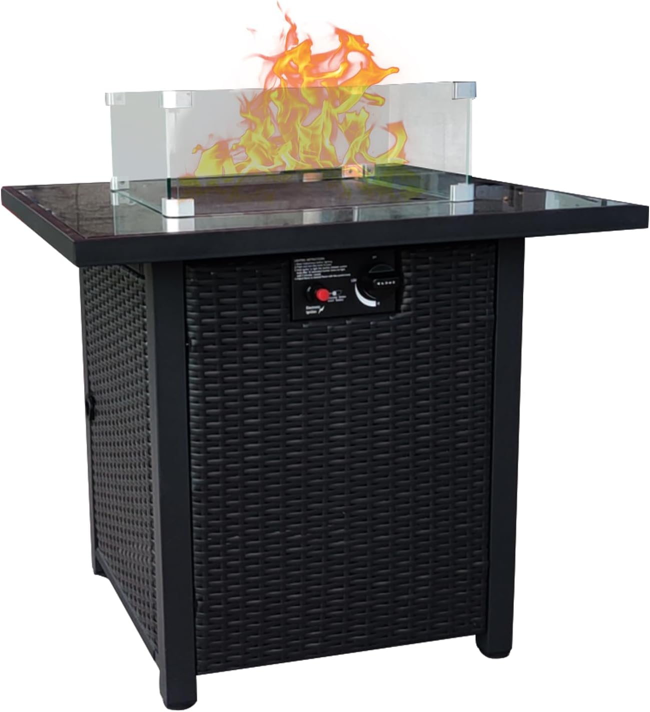 Propane Gas Fire Pit Table 28'' Rattan Firepit for Outdoor Patio