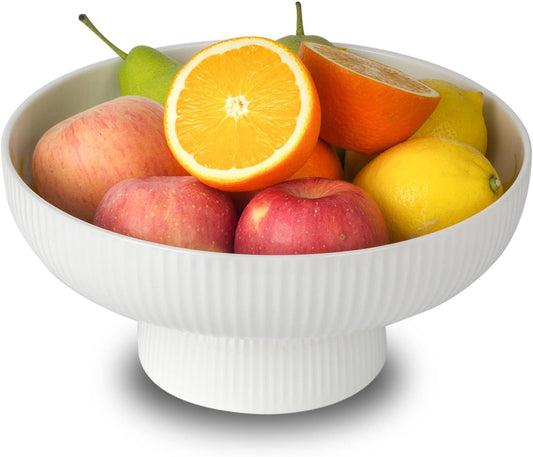 Magclay Ceramic Fruit Bowl with Draining Holes, 10" Large Fruit Basket with Multifunctional Removable Pedestal, Decorative Fruit Bowl for Table Countertop, Fruit and Vegetable Holder, White