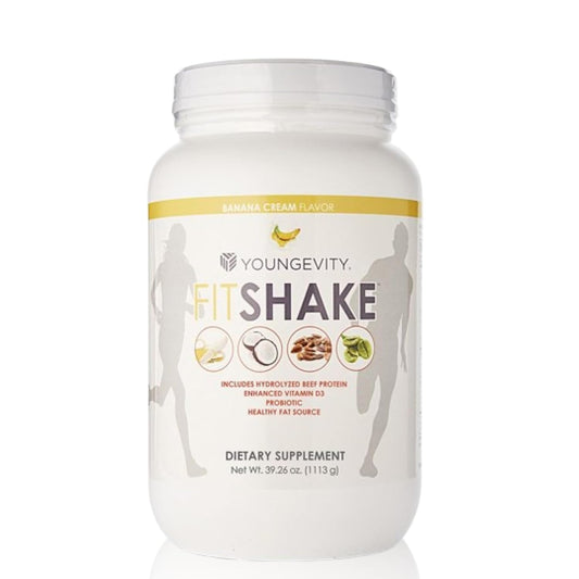 Youngevity FitShake™ Banana Cream | 20g Gut-Friendly Protein | Electrolytes, Minerals, Collagen, Gelatin, Vitamin D, Probiotics, and More | 30 Servings - 2.4 lbs