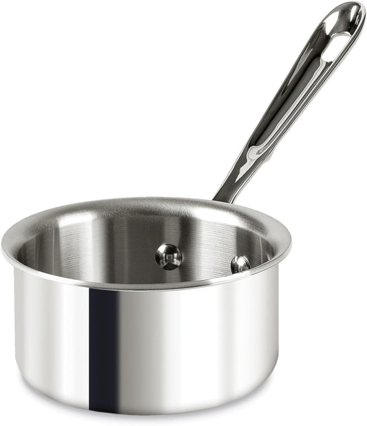 All-Clad D3 3-Ply Stainless Steel Butter Warmer 0.5 Quart Induction Oven Broiler Safe 600F Pots and Pans, Cookware, Sauce Pan Silver, 1/2-Quart