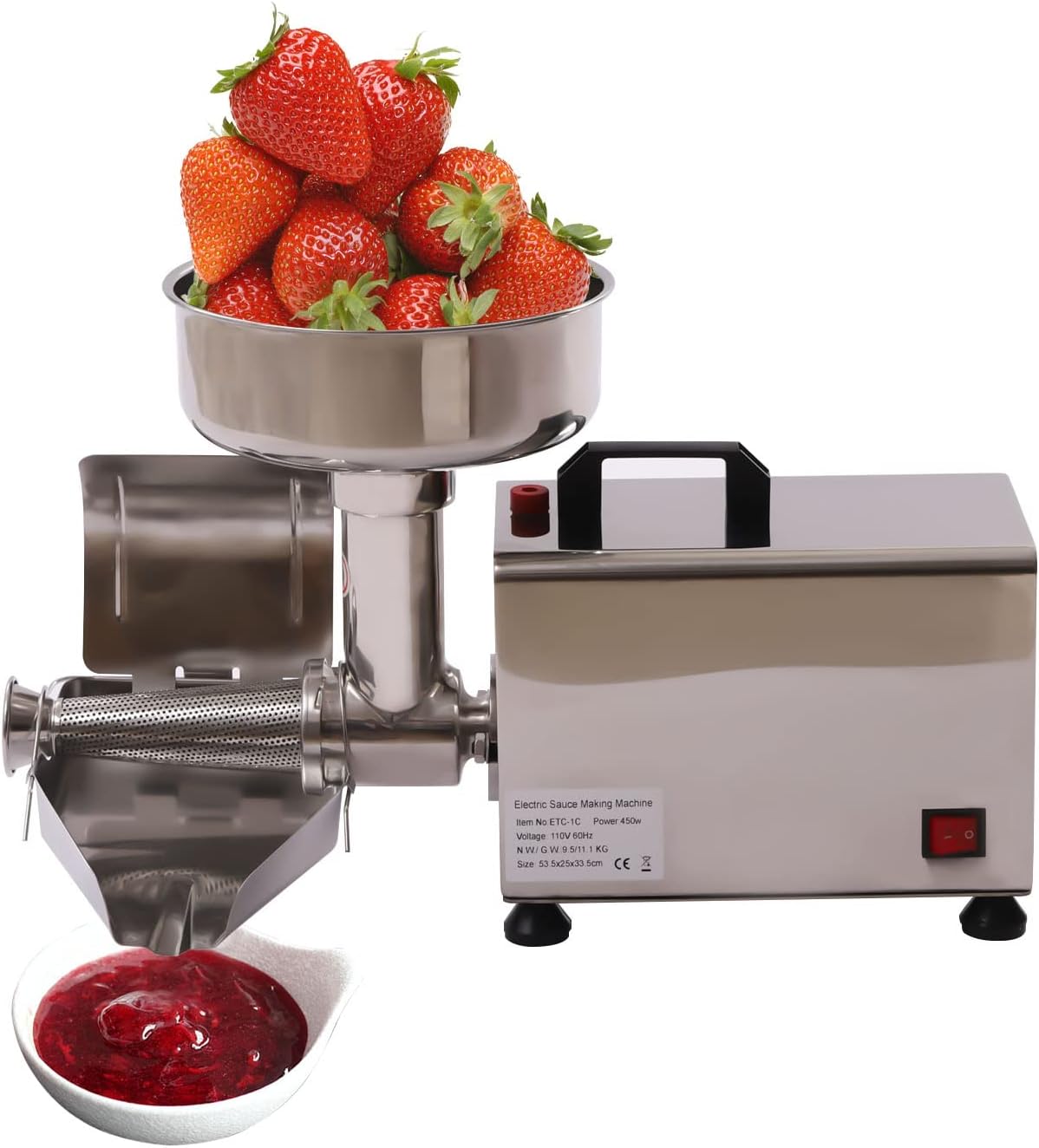 JINHZIXIU 450W Electric Tomato Strainer Commercial Tomato Milling Machine Stainless Steel Tomato Press and Strainer 50 Kg\/H Food Strainer and Sauce Maker for Tomato Strawberry and Blueberry Sauce