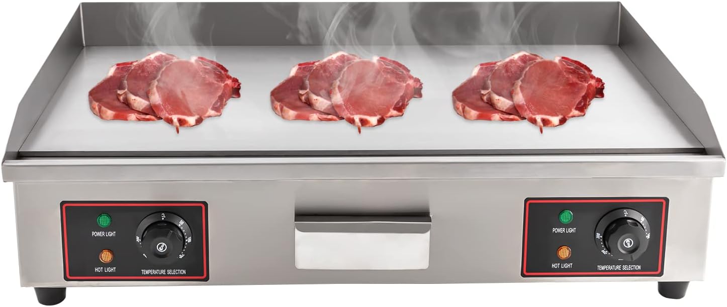 Electric Countertop Flat Top Griddle 3000W Food grade Stainless Steel Commercial Kitchen with Adjustable Temperature Control 122-572℉