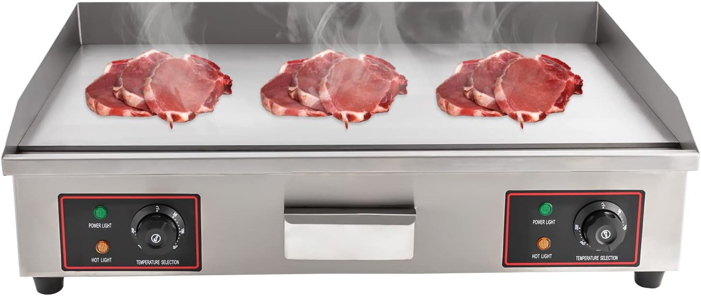 30" Commercial Electric Griddle, 3000W Electric Countertop Griddle Non-Stick Restaurant 110V Teppanyaki Flat Top Grill 430 Stainless Steel Adjustable Temperature Control 122°F-572°F