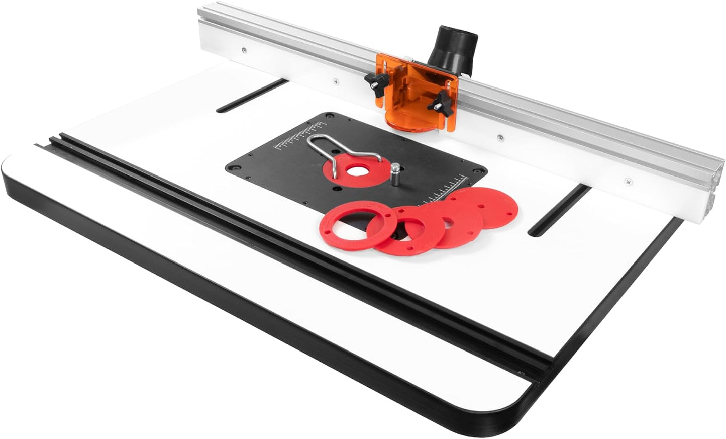 Premium 1-3/8 inch Thick Router Table with Aluminum Fence Package with Premium Router Plate and 5 Interchangeable Insert Discs