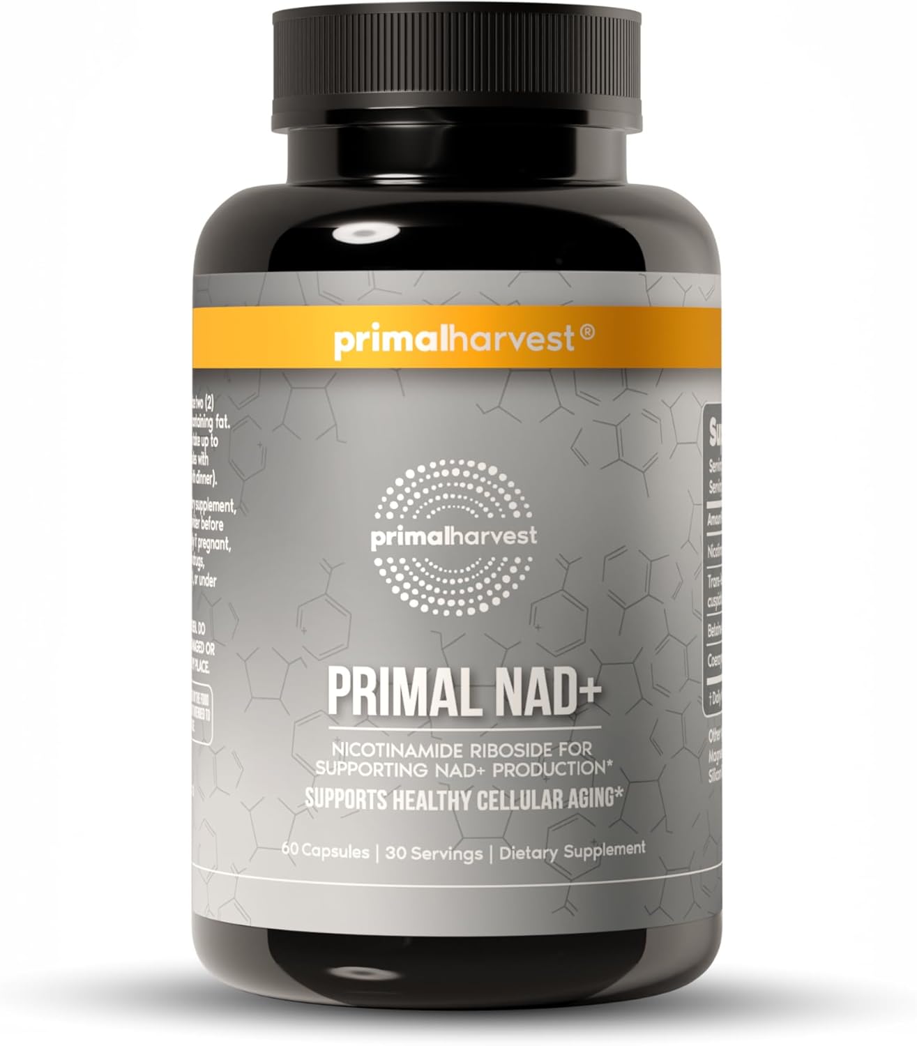 Primal Harvest NAD+ Supplement: Nicotinamide Riboside, Trans-Resveratrol, Betaine, CoQ10, NAD Supplements for Cellular Health, Energy, and Mitochondrial Support (60 Count (1 Pack)