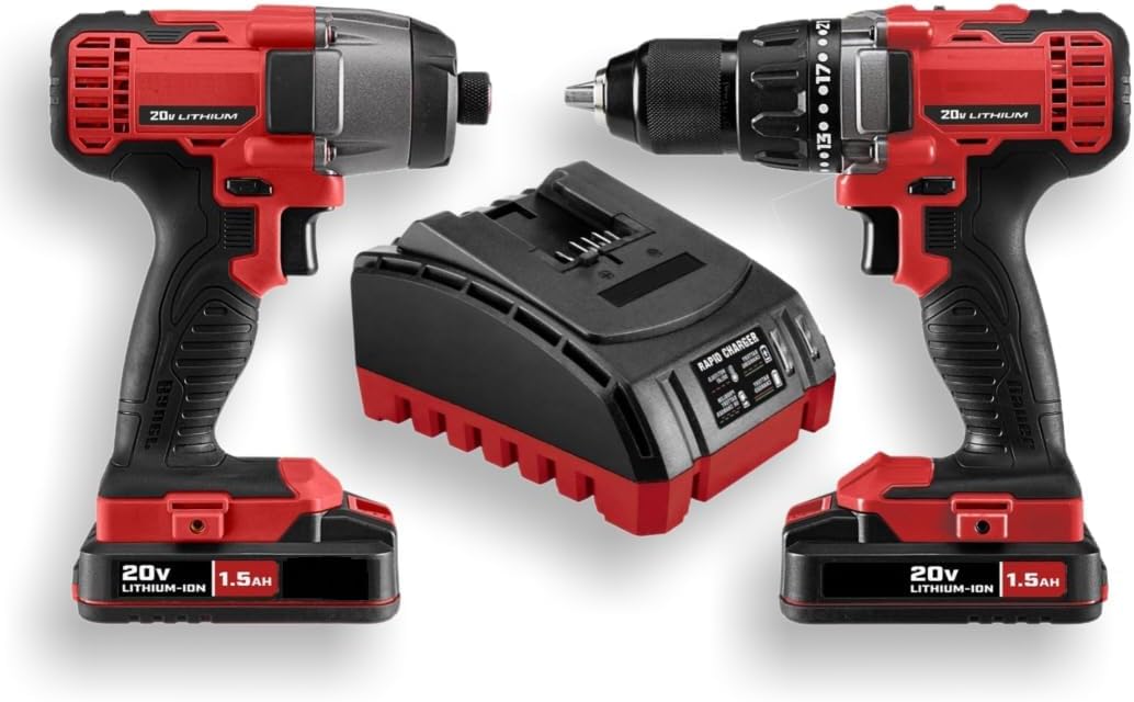20V, 2-Tool Cordless Drill and Impact Driver Kit that Works with BAUER Batteries, with (2) 1.5 Ah Batteries and Charger Included