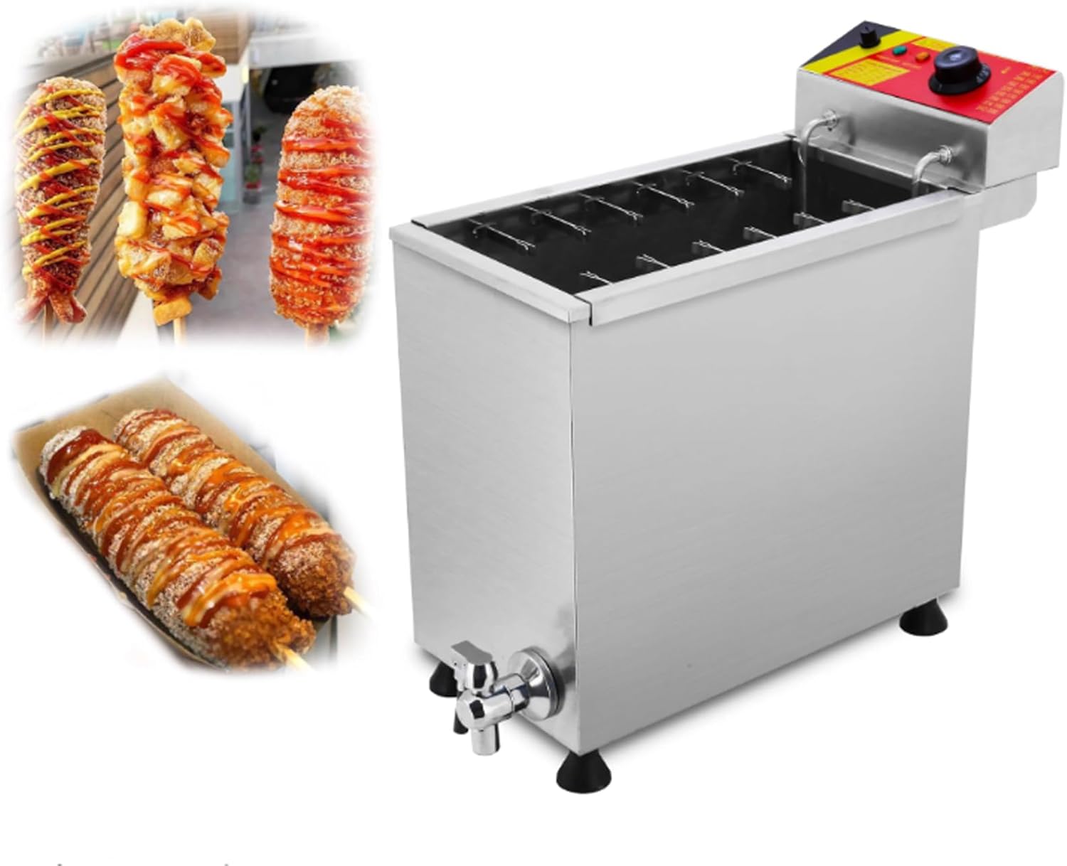 INTBUYING Electric 12L Corn Hot Dog Fryer Machine Non-Stick Temperature 140-392℉ for Sausage Cheese with Oil Discharge Valve 110V 1800W