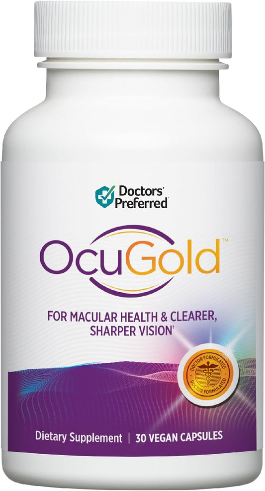 DOCTORS' PREFERRED Clinical-Grade OcuGold Eye Vitamins with Lutein and Zeaxanthin for Macula & Retina Health, Digital Eye Strain, Eye Fatigue and Visual Performance - 30 Vegan Capsules