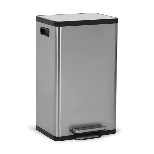 SIMPLI-MAGIC 50 Liter \/ 13.2 Gallon Soft-Close, Smudge Resistant Trash Can with Foot Pedal and Built in Filter- Stainless Steel, Sleek Finish