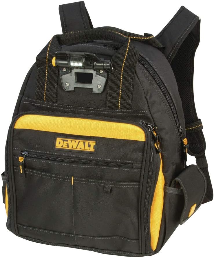 DEWALT DGL523 Lighted Tool Backpack Bag, 57-Pockets, Black,yellow