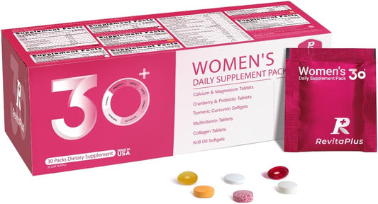 RevitaPlus Multivitamin for Women with Vitamin A,B,C,D3,E,K2,Biotin, Collagen,Krill Oil,Cranberries Supports Energy,Wellness,Beauty and Immune - Vitamin Packs for Women Health 30 Packs