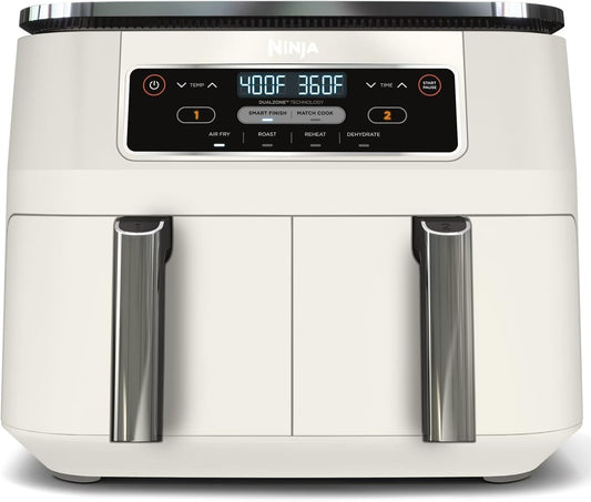 Ninja Foodi Dual Basket Air Fryer 8-Quart \u2013 Cook Two Foods at Once with DualZone Technology, 4-in-1 Versatility for Family Meals (Bone)