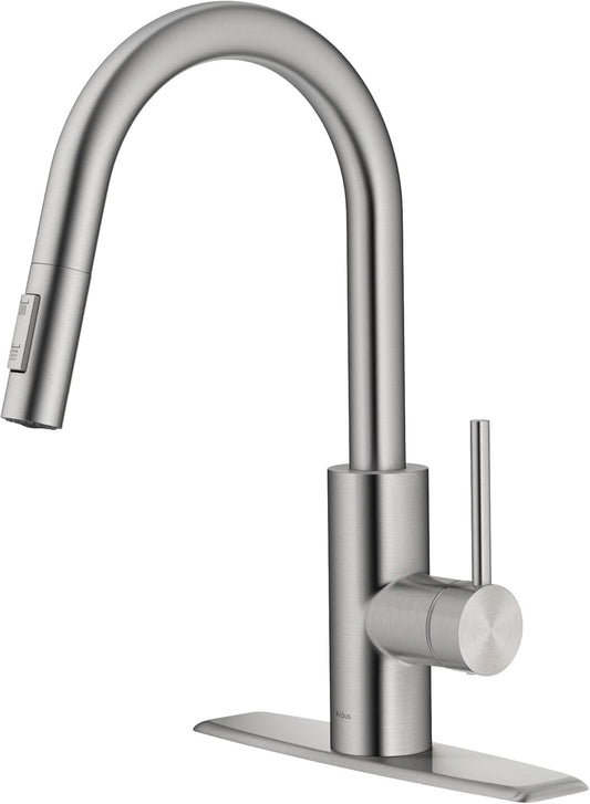 Kraus Oletto Spot Free Stainless Steel Dual Function Kitchen Faucets with Pull Down Sprayer, KPF-2620SFS