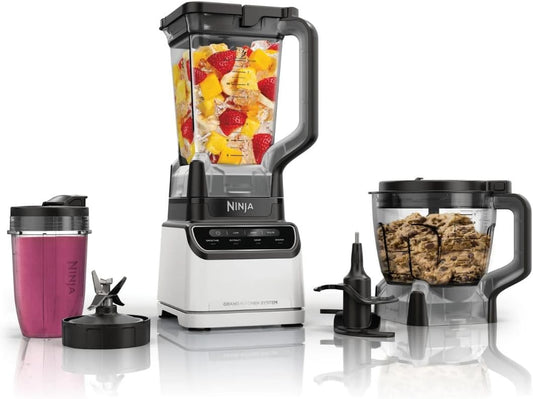 Ninja Grand Kitchen System 1200W Blender with 4 Auto-iQ Presets for Smoothie, Extract, Chop, Dough. 72oz Pitcher, 8-Cup Food Processor, Single-Serve Cup, Total Crushing & Pro Extractor Blades (White)