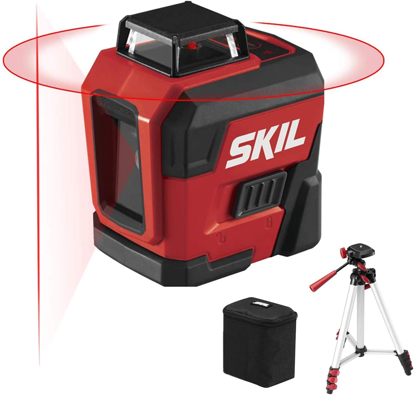SKIL 65ft. 360° Red Self-Leveling Cross Line Laser Level with Horizontal and Vertical Lines Rechargeable Lithium Battery USB Charging Port, Compact Tripod & Carry Bag Included - LL932201