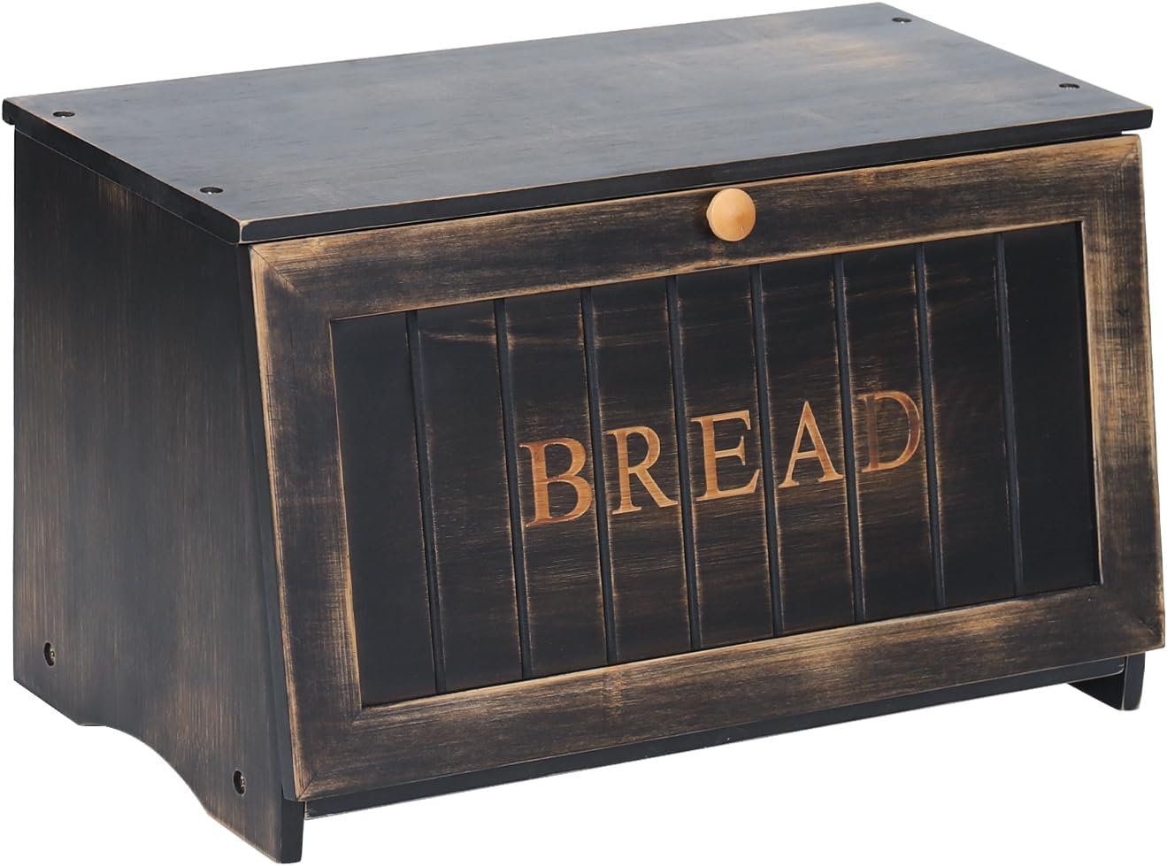HOMEKOKO Large Wood Bread Box for Kitchen Counter, Retro Design Single Layer Bamboo Large Capacity Food Storage Bin (Vintage Black)