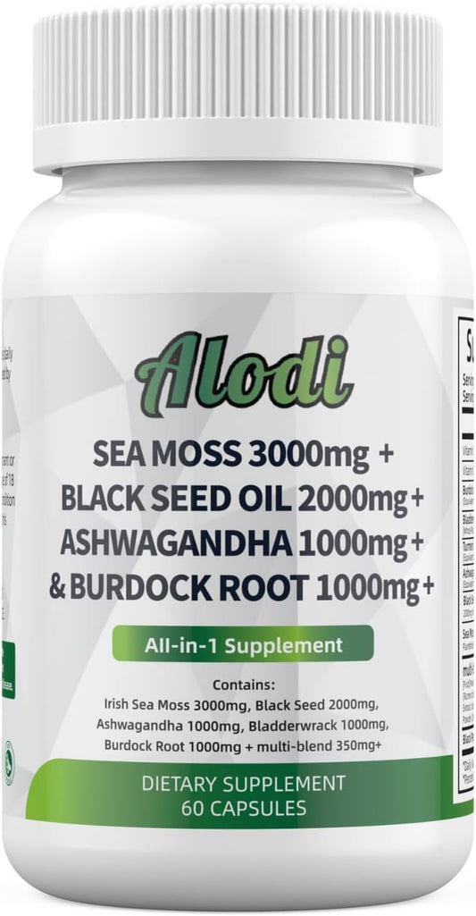 Super Sea Moss Blend - Advanced Formula with Ashwagandha KSM 66, Black Seed Oil, Burdock Root, Bladderwrack, Turmeric, ACV, Ayurveda - Lab Tested, Maximum Potency for Men and Women