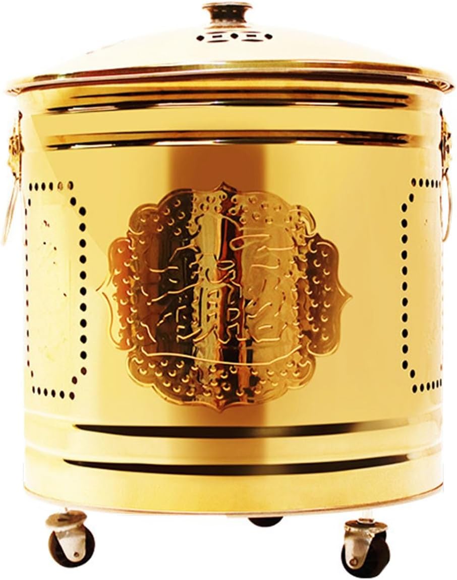 Fire Pit Stainless Steel Incinerator Cage Paper Burner Incinerator with Lid Burn Barrel Wood Burning Fire Pit Backyard Bonfire Fire Pit for Home and Garden.(Gold,33.5x38.5CM\/13.2x15IN)