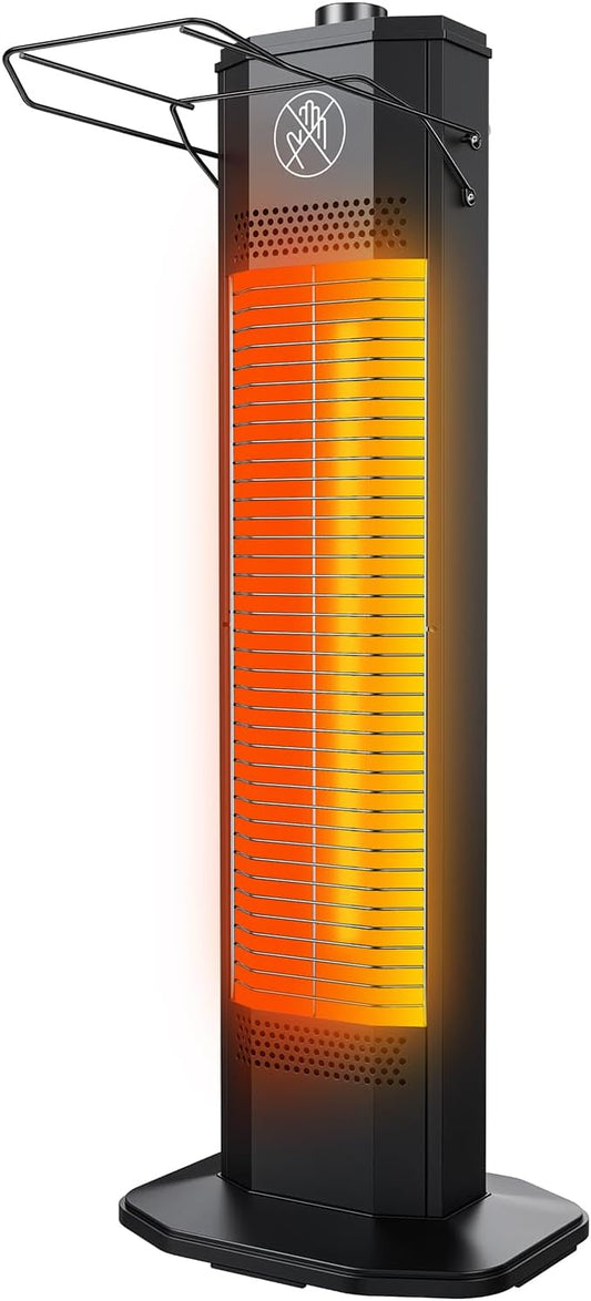 Outdoor Electric Patio Heater, 27-inch Infrared Tower Heater with 1200W Instant Heating, IPX5 Waterproof, Tip-Over & Overheat Protection, Space Heater for Patio Garage Workshop Indoor & Outdoor Use