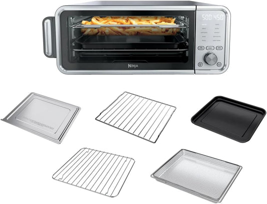 Ninja Flip 10-in-1 Toaster Oven and Air Fryer, Countertop Oven with Broil Rack, 1800W Stainless Steel, Flip-Away Storage, 17 Quart Capacity, Digital Display, For Toast, Bake, Pizza, Roast & More