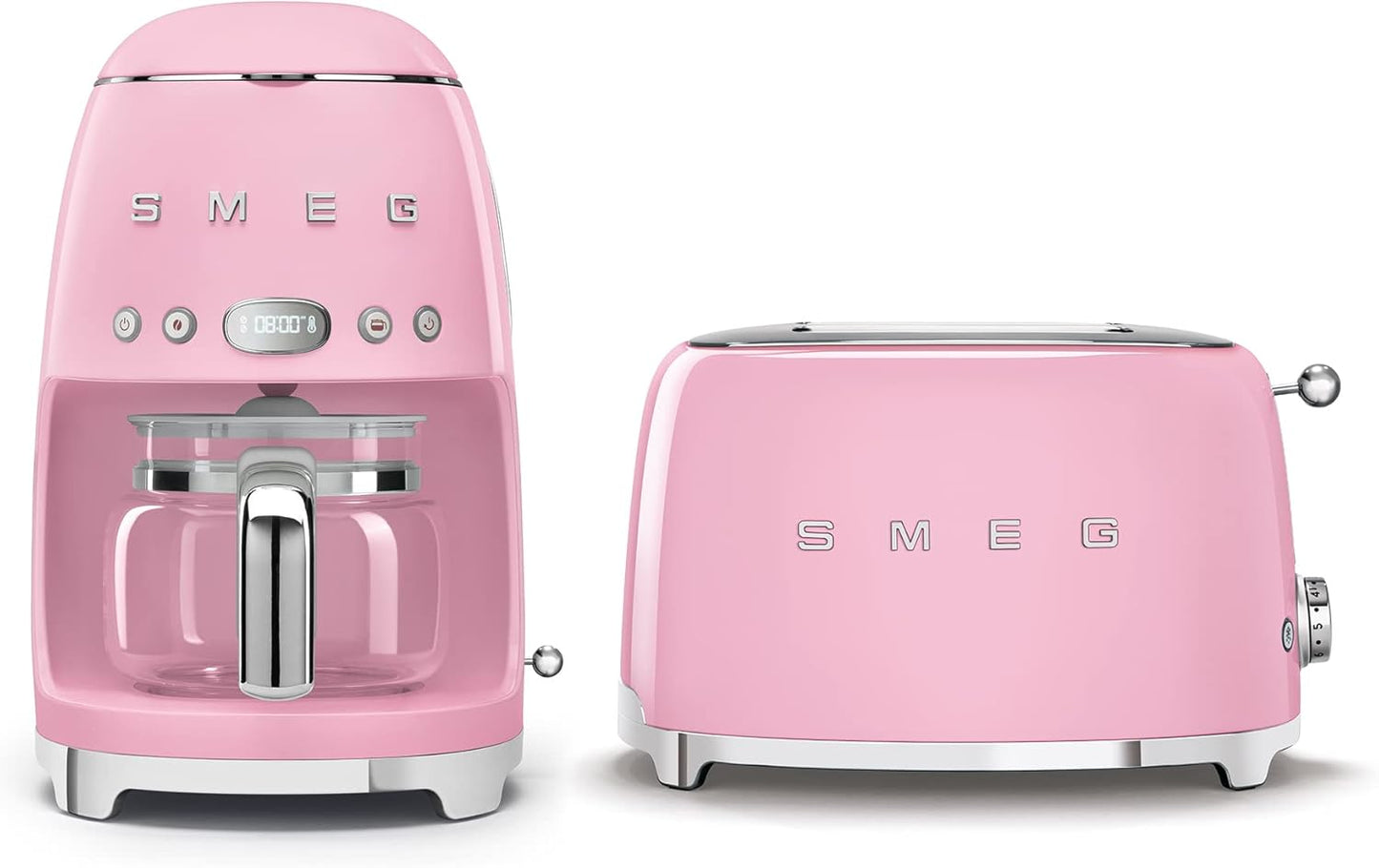 Smeg Retro Drip Coffee Machine and 2-Slice Toaster Bundle\u2026 (Pink)