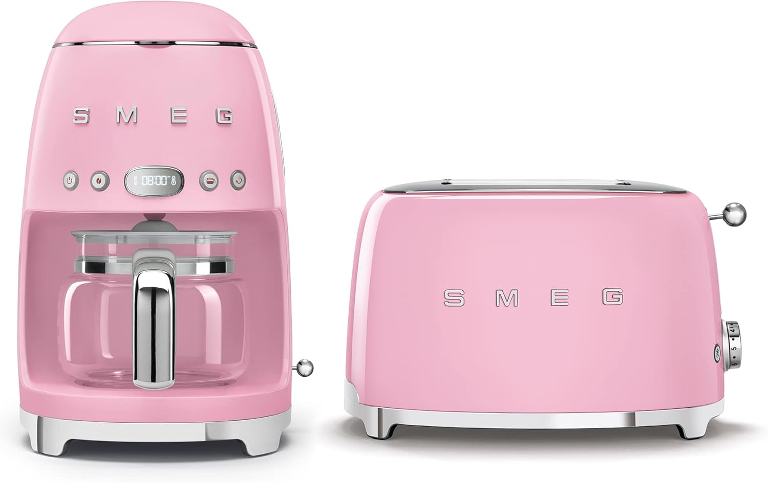 Smeg Retro Drip Coffee Machine and 2-Slice Toaster Bundle\u2026 (Pink)