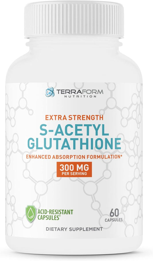 TerraForm Nutrition Extra Strength 300mg S-Acetyl Glutathione SAG Supplement Made in USA - 60 Acid-Resistant Capsules