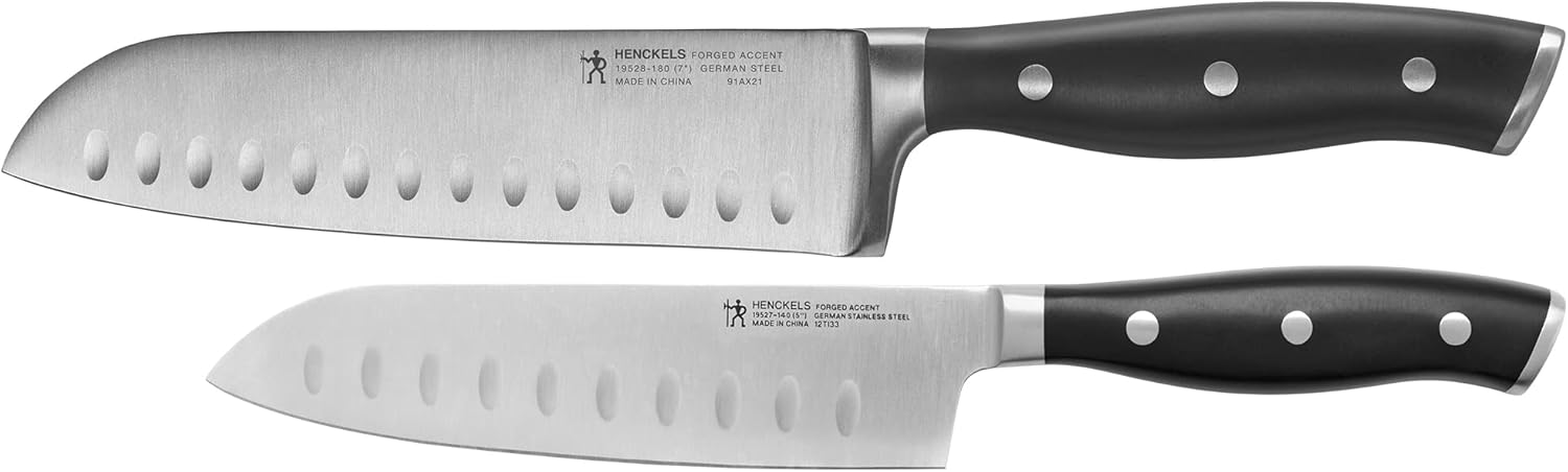 HENCKELS Forged Accent Razor-Sharp 2-pc Knife Set, Santoku Knife 5 Inch, Santoku Knife 7 Inch, German Engineered Informed by 100+ Years of Mastery,Black