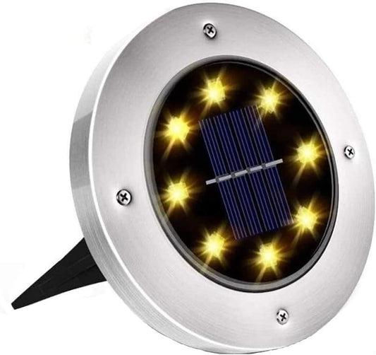 Qvzczvq Solar Ground Lights, Stainless Steel Outdoor 8 LED Solar Disk Lights, IP65 Waterproof for Yard Deck Patio Pathway Garden Decor, Warm White